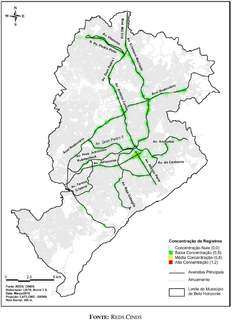 Localização das 15 mais letais de Belo Horizonte. Fonte: REDS CINDS