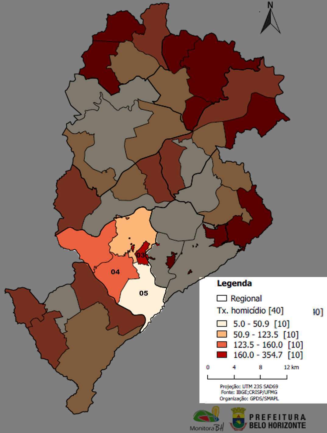 - Taxa de homicídio da população masculina entre 15 e 29 anos de idade por Território de Gestão Compartilhada - Fonte - PBH