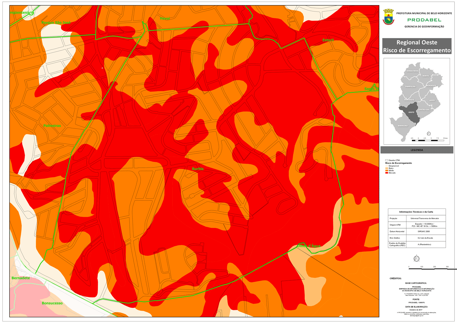 Mapa de Risco Geológico no Buritis. Fonte: Prodabel.