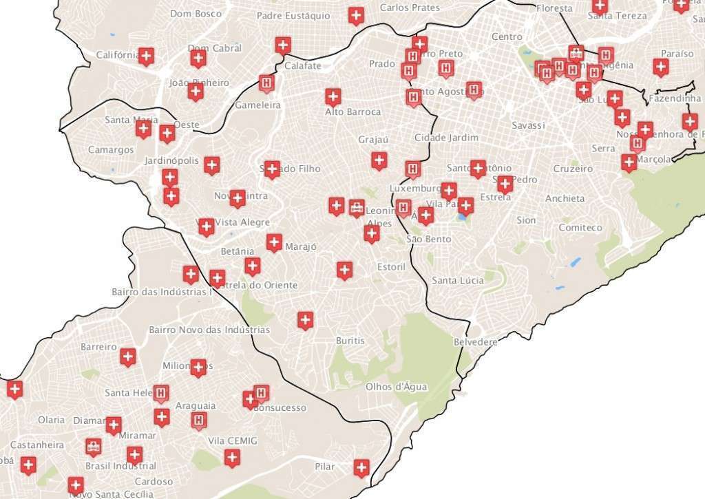 Mapa Interativo com os diversos serviços públicos disponíveis em BH.