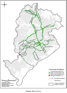 Localização das 15 mais letais de Belo Horizonte. Fonte: REDS CINDS