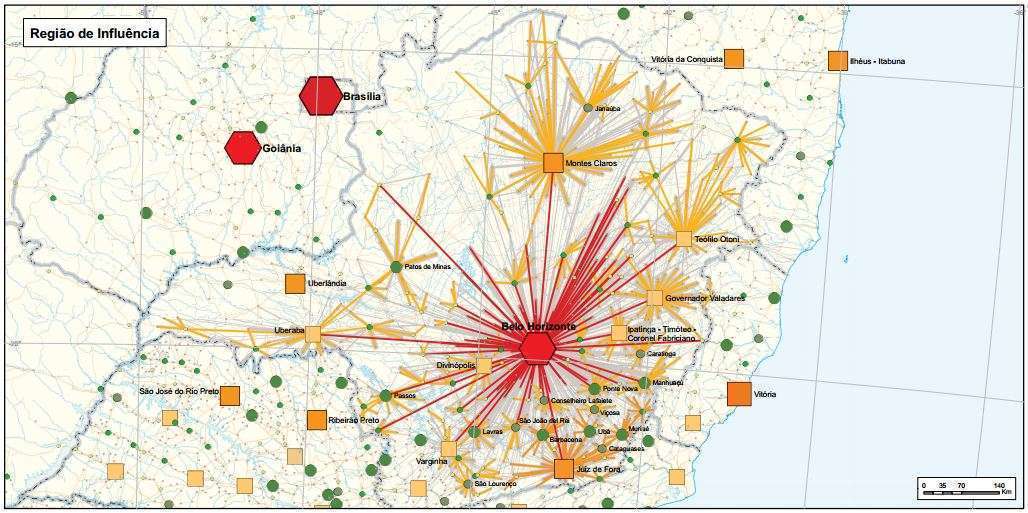 Mapa de dimensão de influência de Belo Horizonte