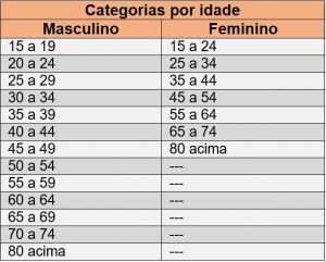 Tabela da divisão de categorias por idade